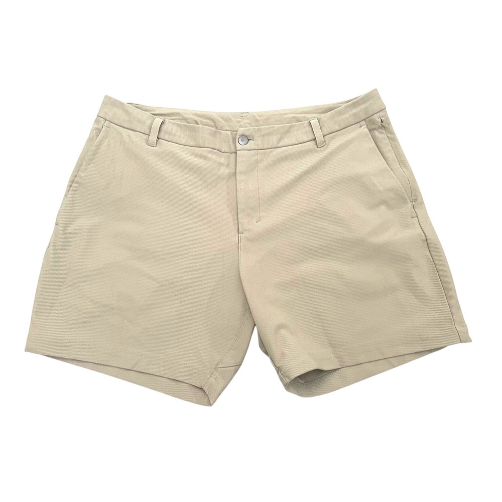 Lululemon Commission Shorts Mens 38 Tan Khaki Ribbed Warpstreme Golf Casual